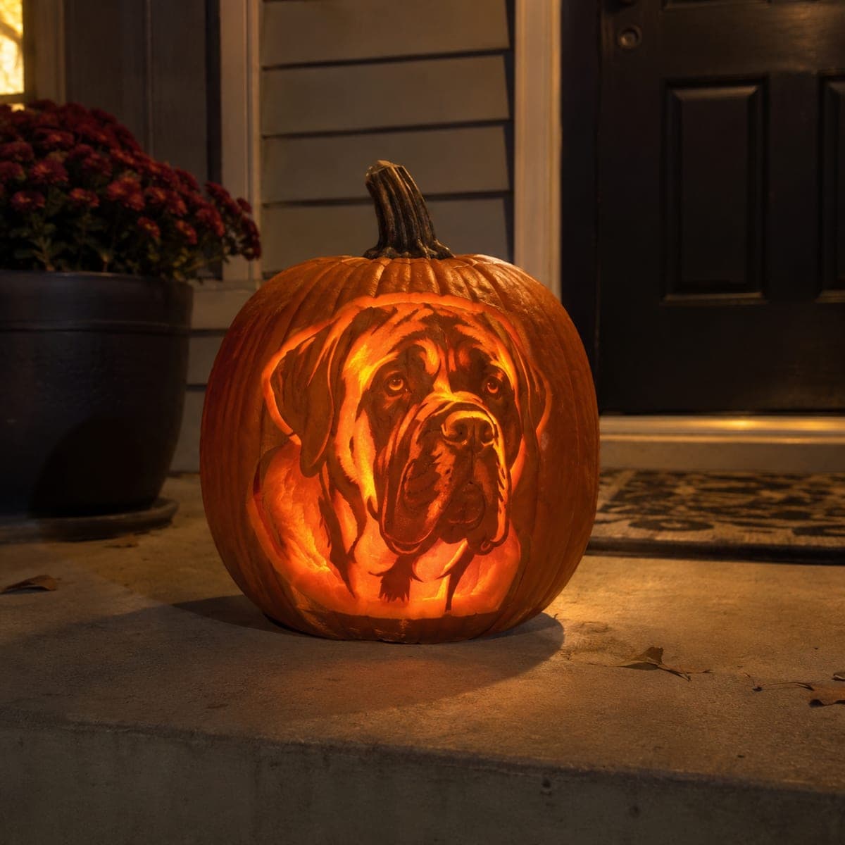 Boxer Mastiff Dog Face Portrait Carved Pumpkin