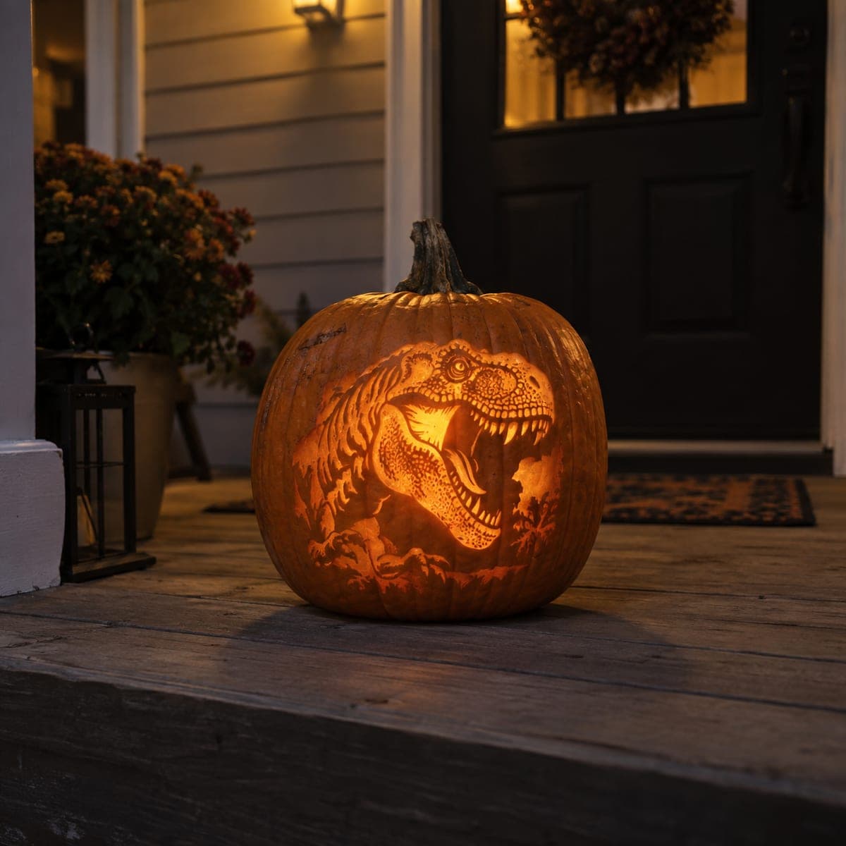 Roaring T-Rex Silhouette Jack-O-Lantern