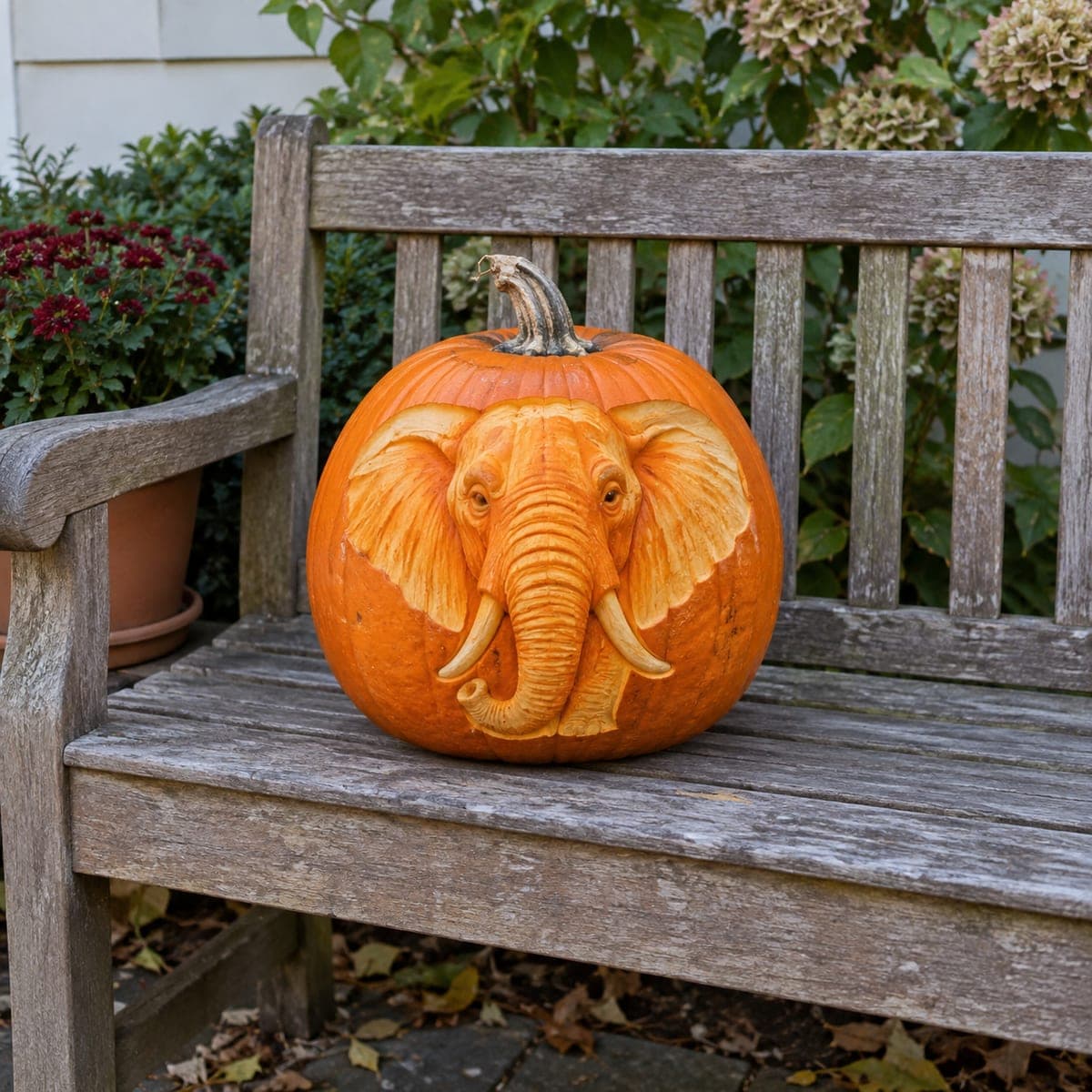 African Elephant Portrait Relief Pumpkin