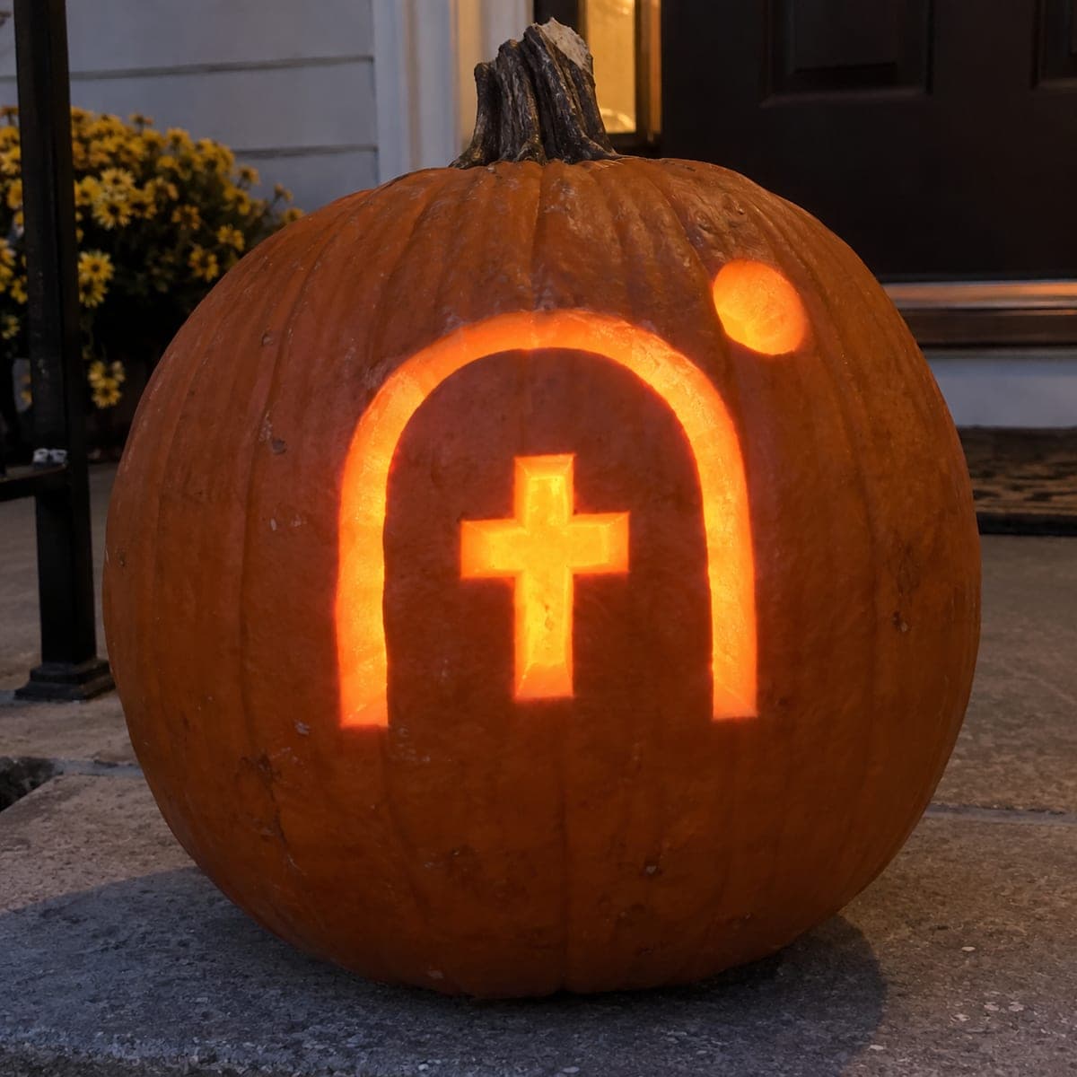 Arched Gravestone Cross Cutout Jack-O-Lantern