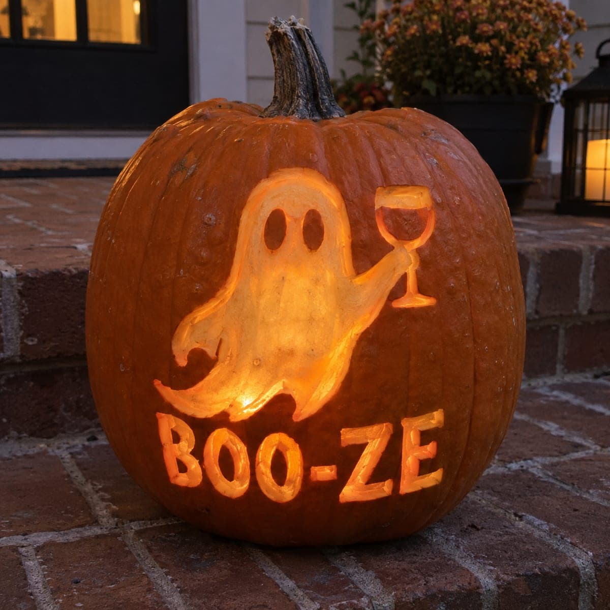Boo-Ze Ghost With Wine Glass Pumpkin