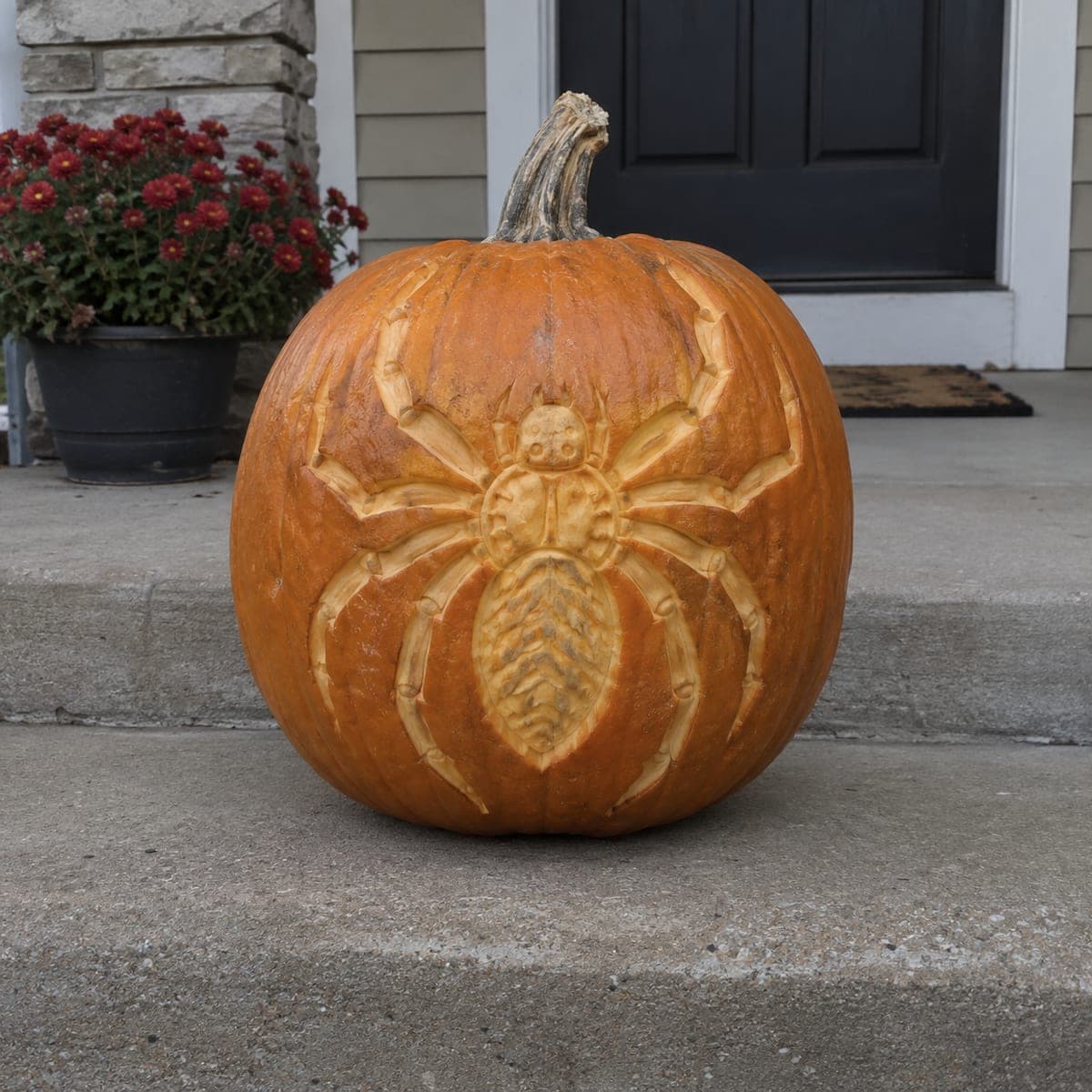 Large Tarantula Relief Carved Pumpkin