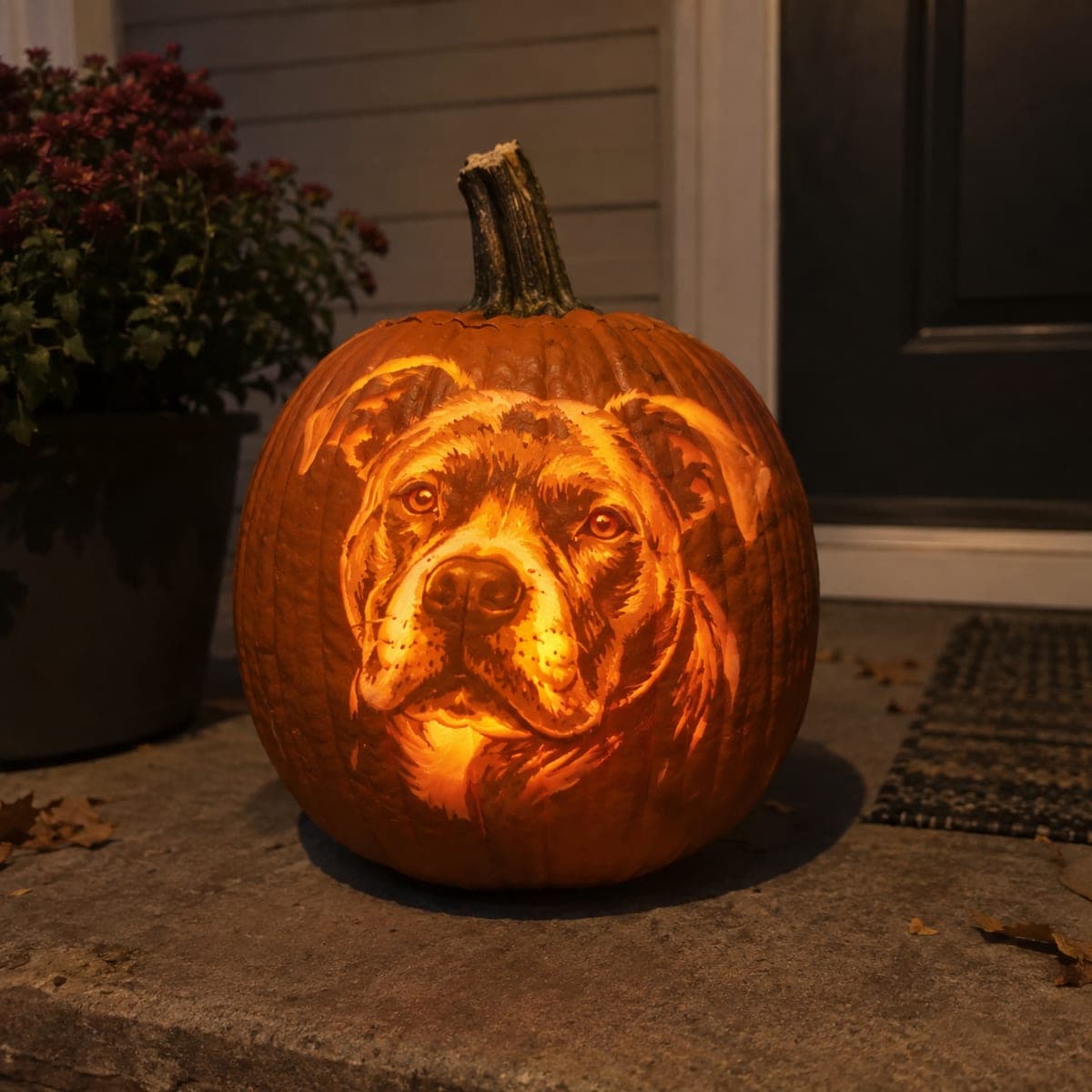 Pit Bull Portrait Shaded Halloween Pumpkin