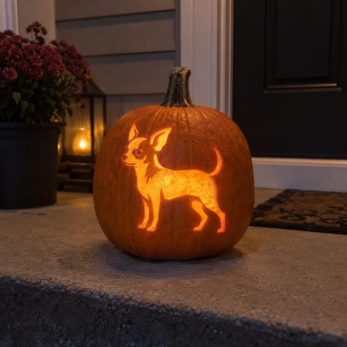 Chihuahua Silhouette Glowing Pumpkin Carving