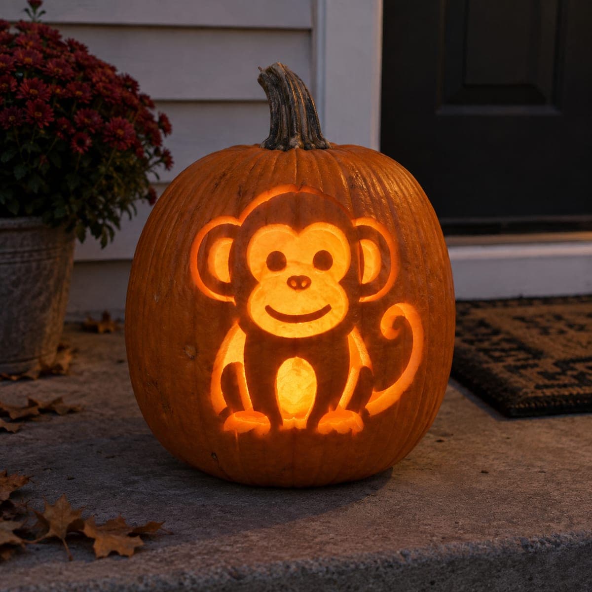 Smiling Cartoon Monkey Cutout Jack-O-Lantern