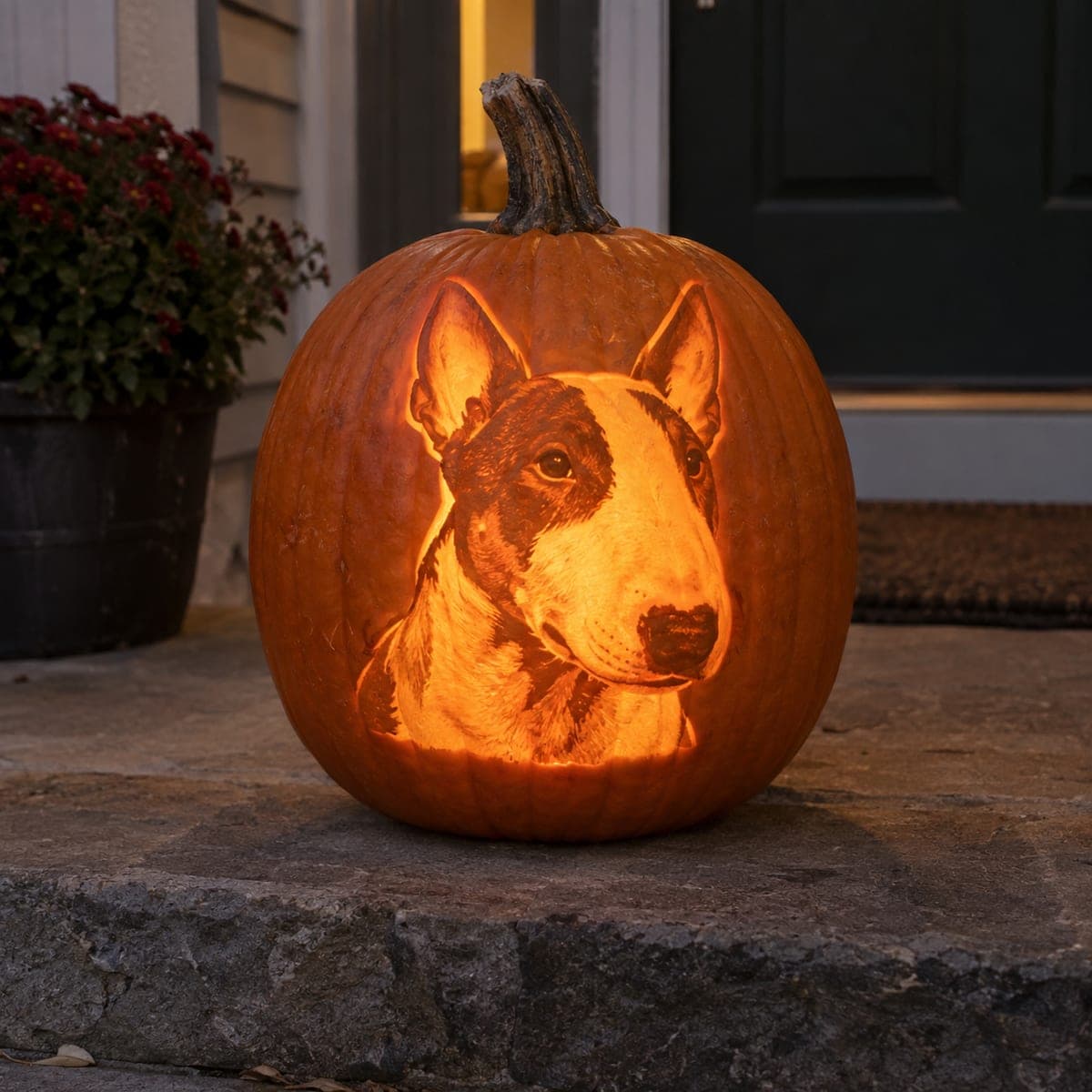 Bull Terrier Portrait Shaded Jack-O-Lantern