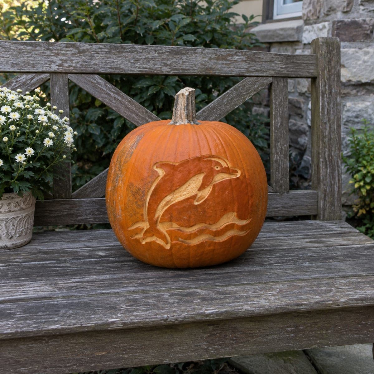 Jumping Dolphin Waves Shaded Pumpkin