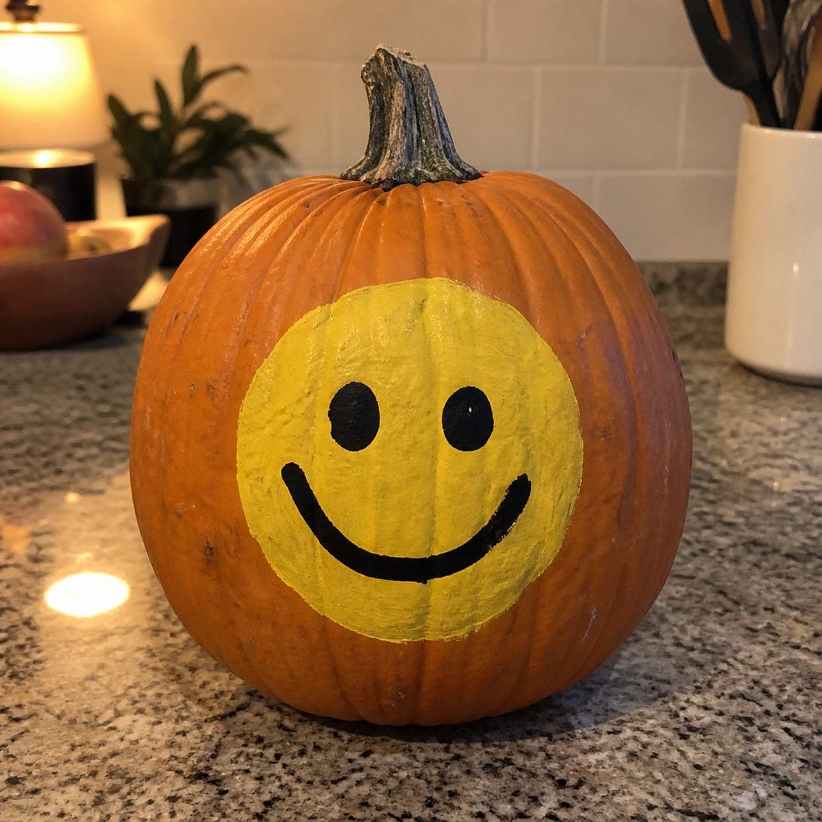 Classic Smiley Face Painted Pumpkin Decoration