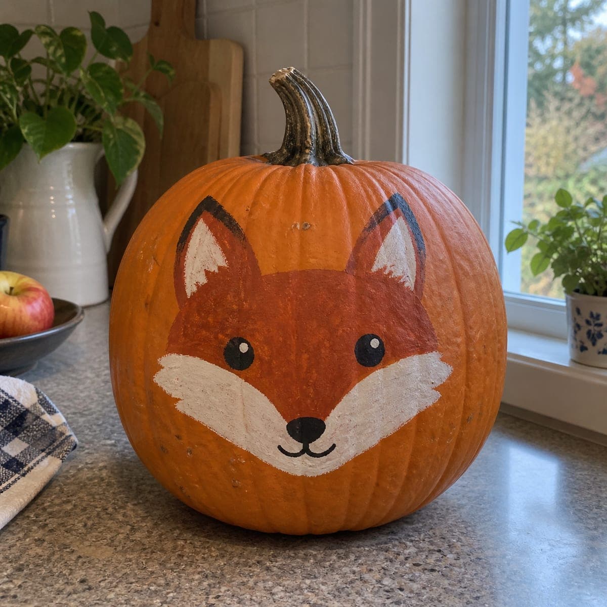 Cute Fox Face Painted No-Carve Pumpkin