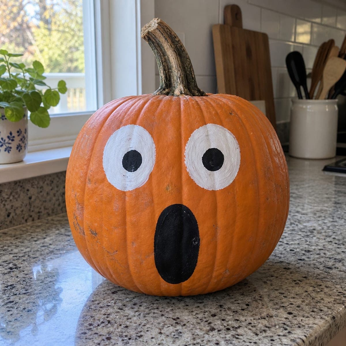Shocked Cartoon Eyes Painted No-Carve Pumpkin