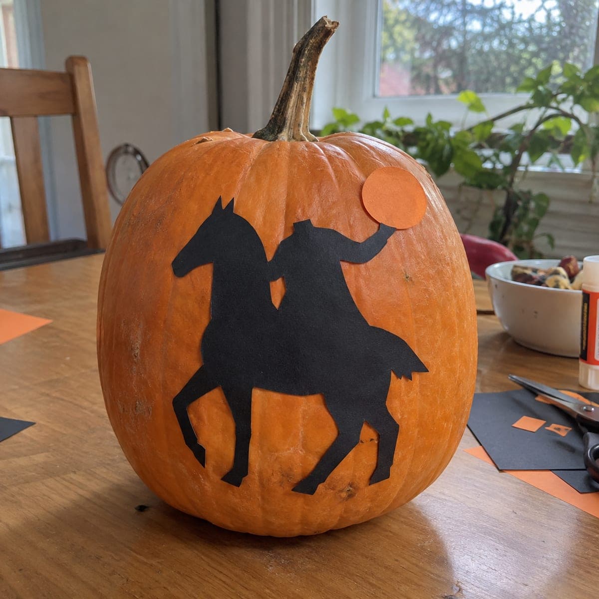 Headless Horseman No-Carve Pumpkin with Paper Cutout
