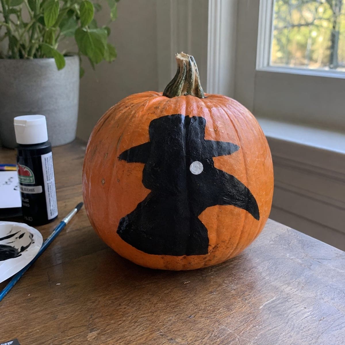 Black Witch Silhouette Painted Pumpkin