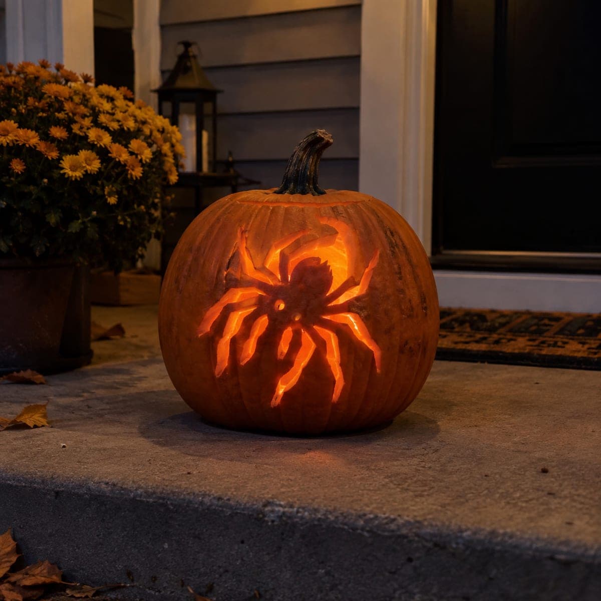 Creepy Spider Silhouette Glowing Pumpkin Carving