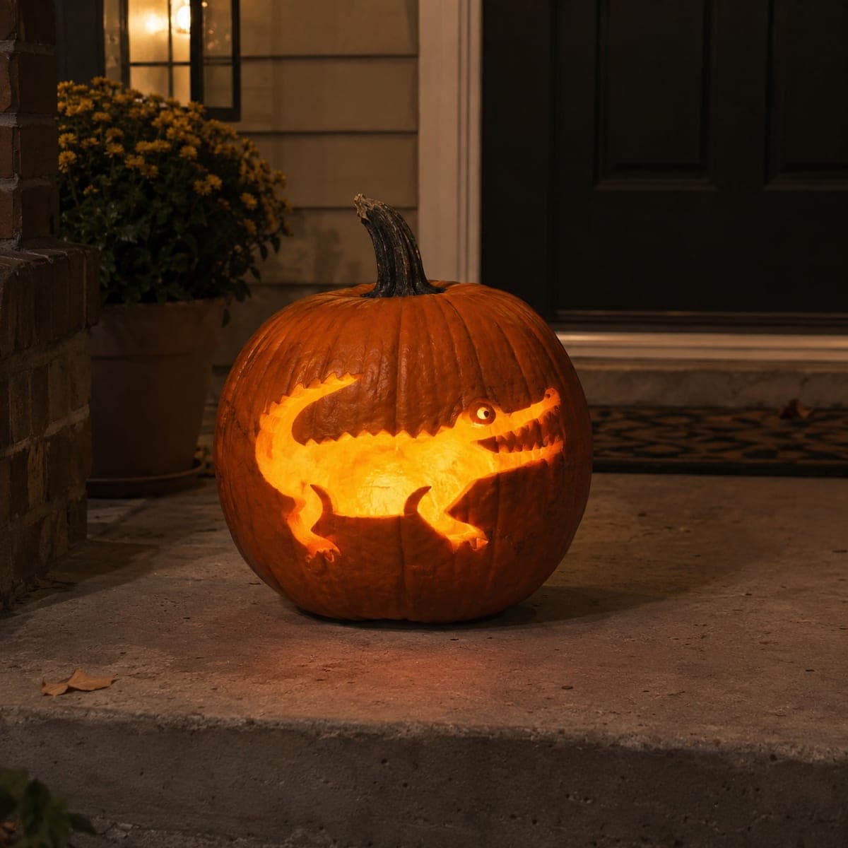 Glowing Alligator Cutout Jack-O-Lantern Pumpkin
