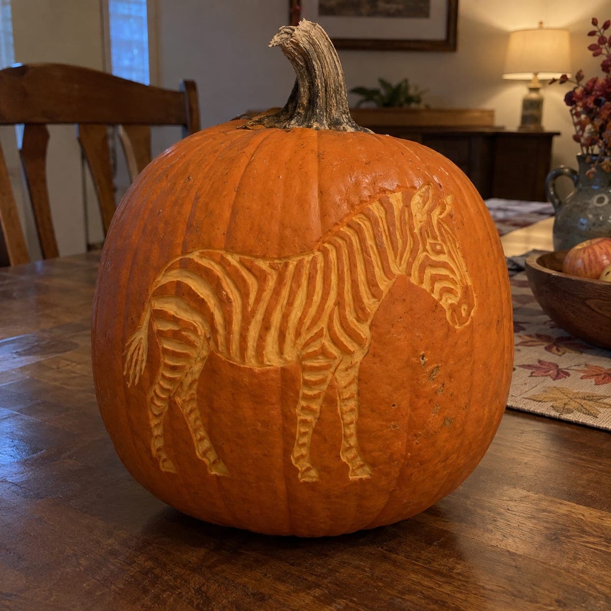 Zebra Stripe Shaded Pumpkin Carving for Fall Display