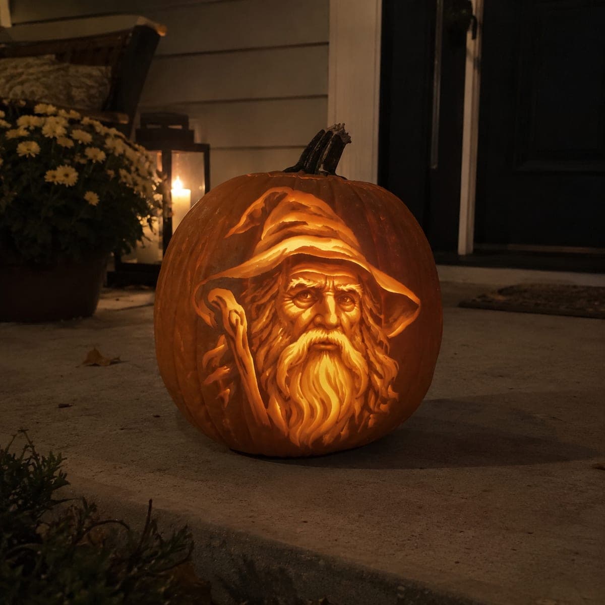 Bearded Wizard Face Shaded Pumpkin Carving