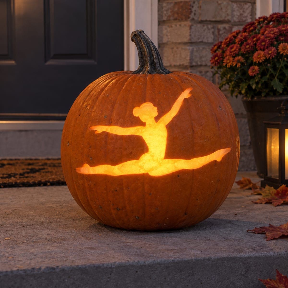 Gymnast Leap Silhouette Glowing Pumpkin Carving