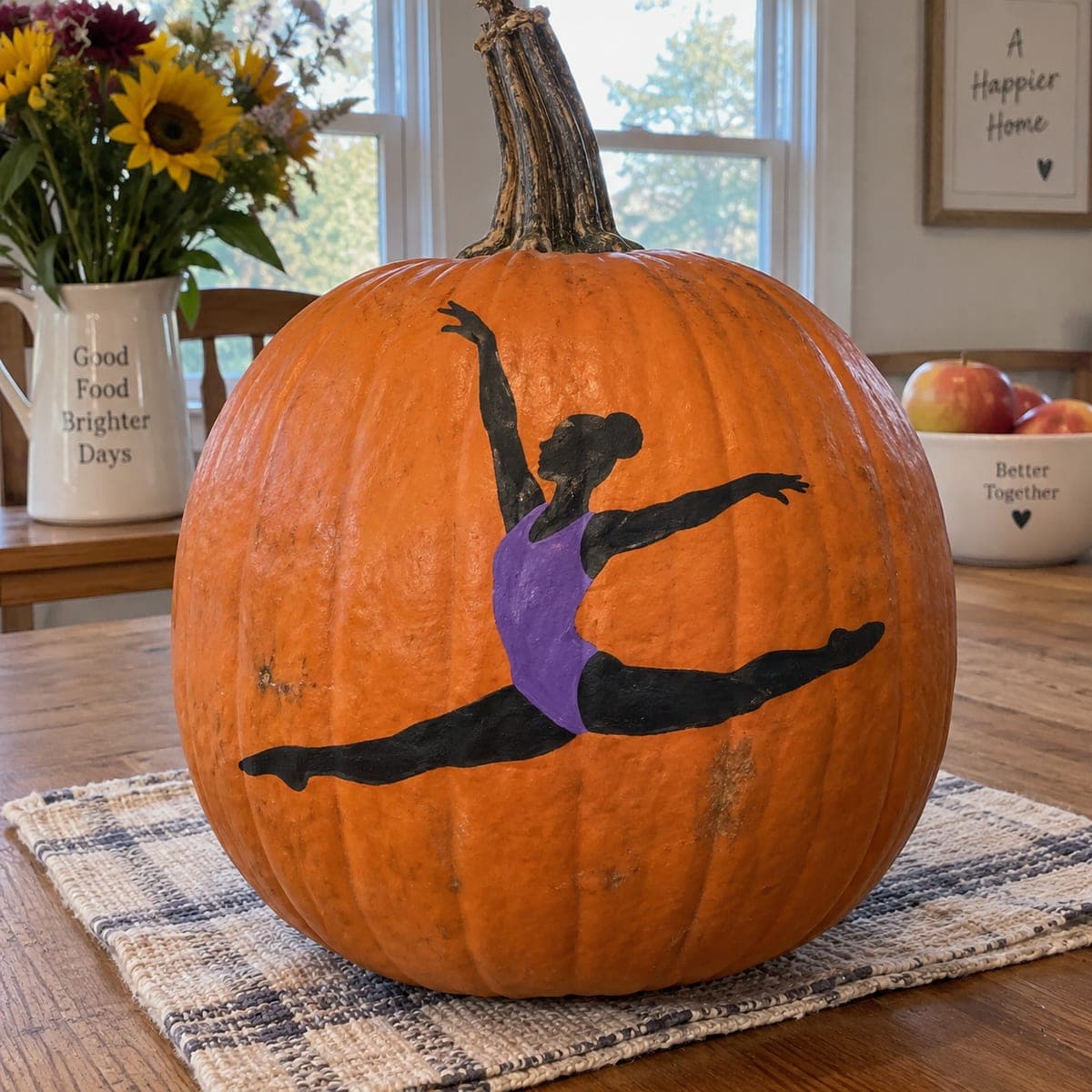 Painted Gymnast Leaping Pumpkin No-Carve Idea