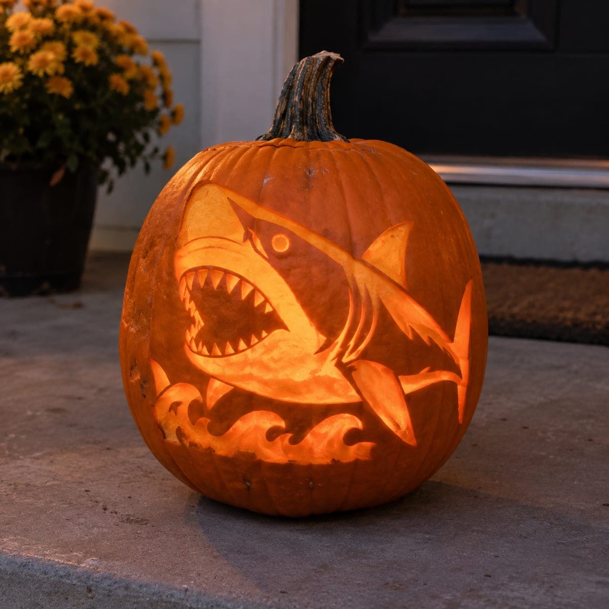 Great White Shark Attack Cutout Pumpkin Carving