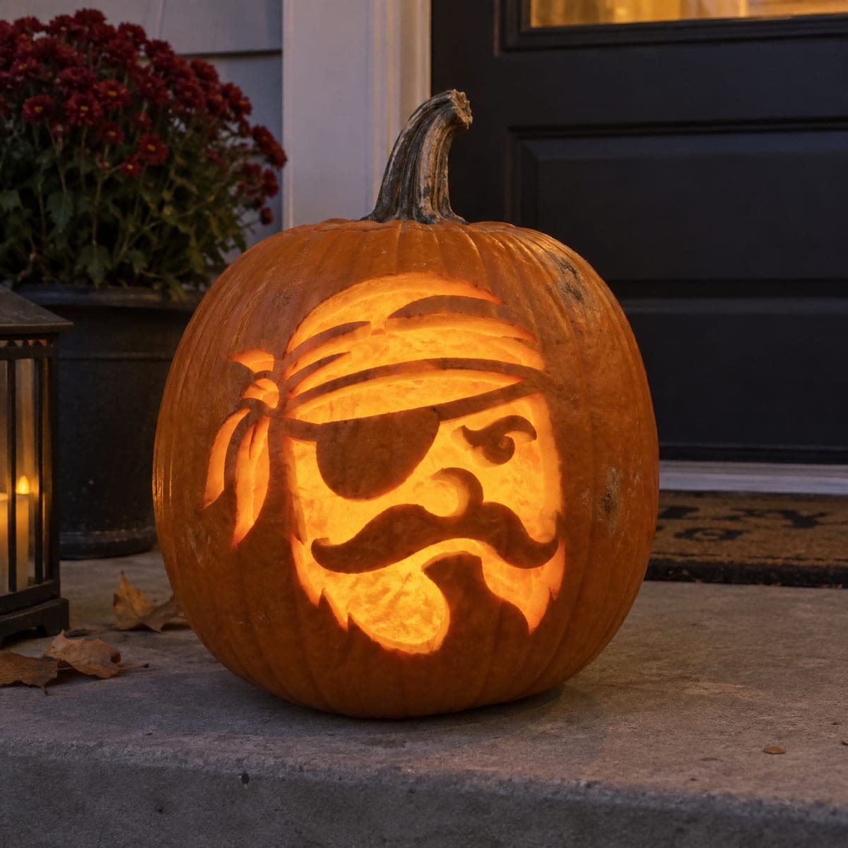 Pirate Jack-O-Lantern with Eye Patch and Mustache