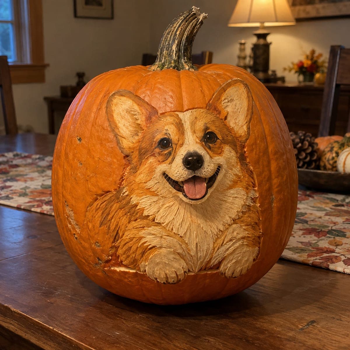 Corgi Peeking Over the Edge Painted Pumpkin