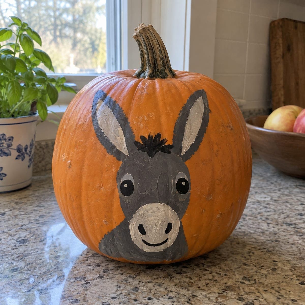 Cute Painted Donkey Face No-Carve Pumpkin