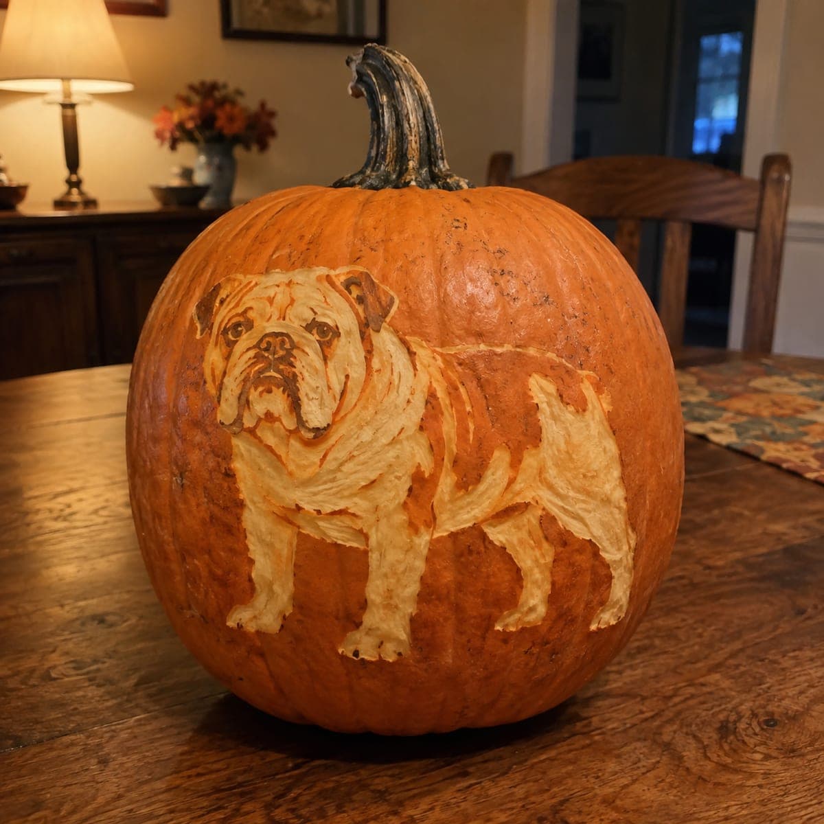 English Bulldog Full Body Relief Carved Pumpkin