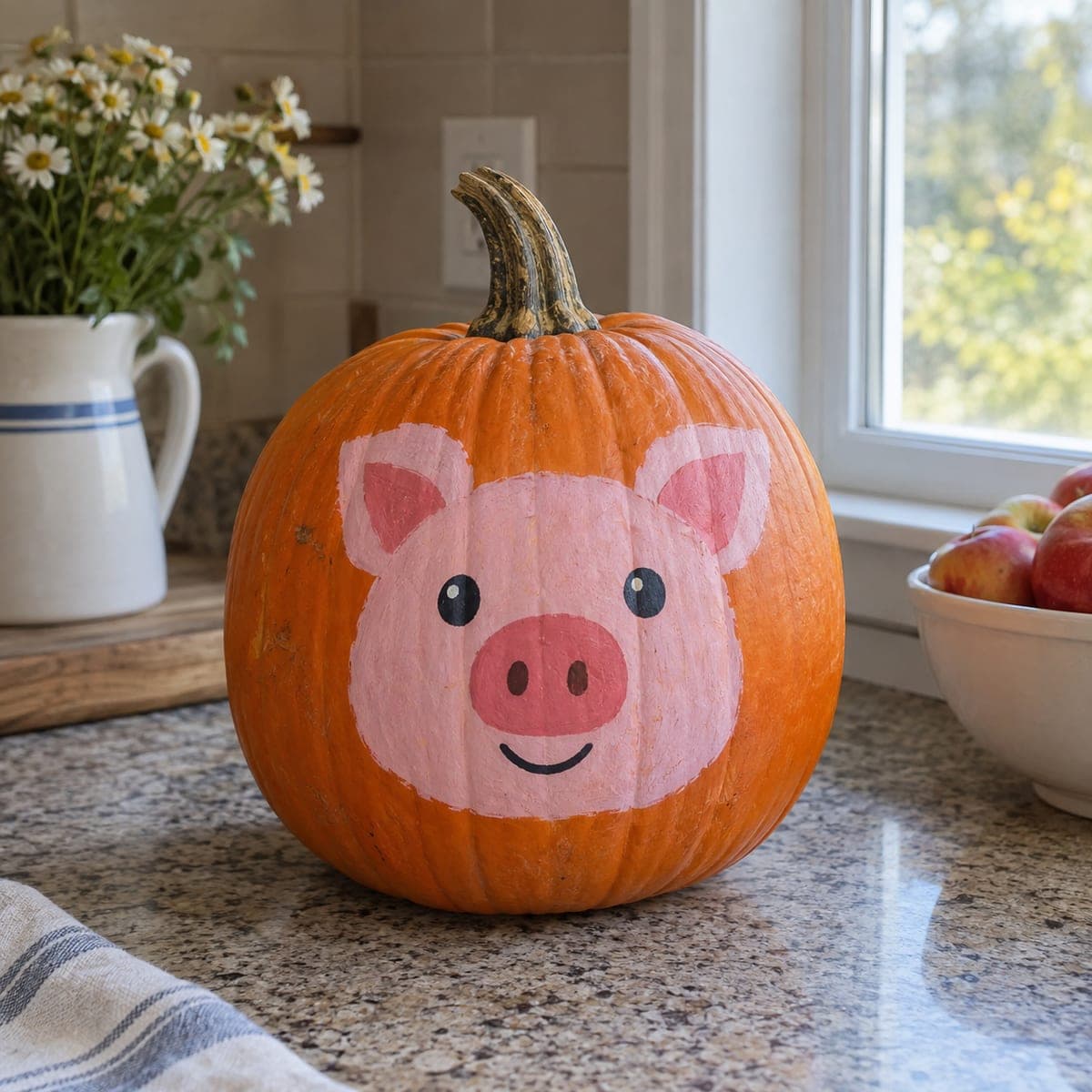 Cute Pig Face Painted Pumpkin for Kids