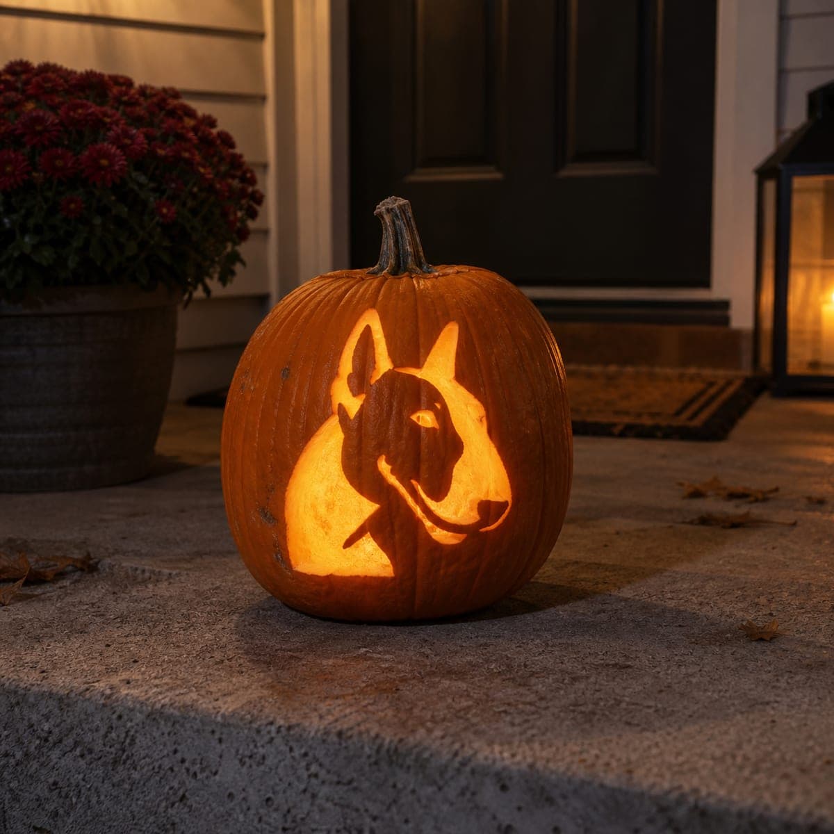 Bull Terrier Cutout Pumpkin Carving Front Porch