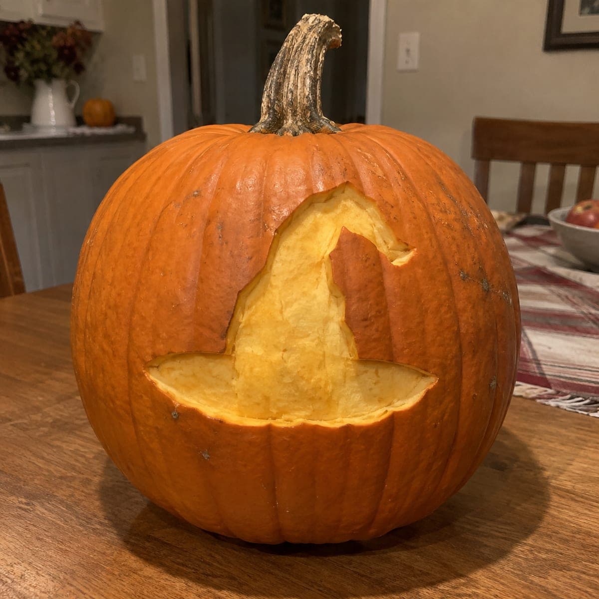 Witch Hat Cutout Pumpkin Carving Simple Design