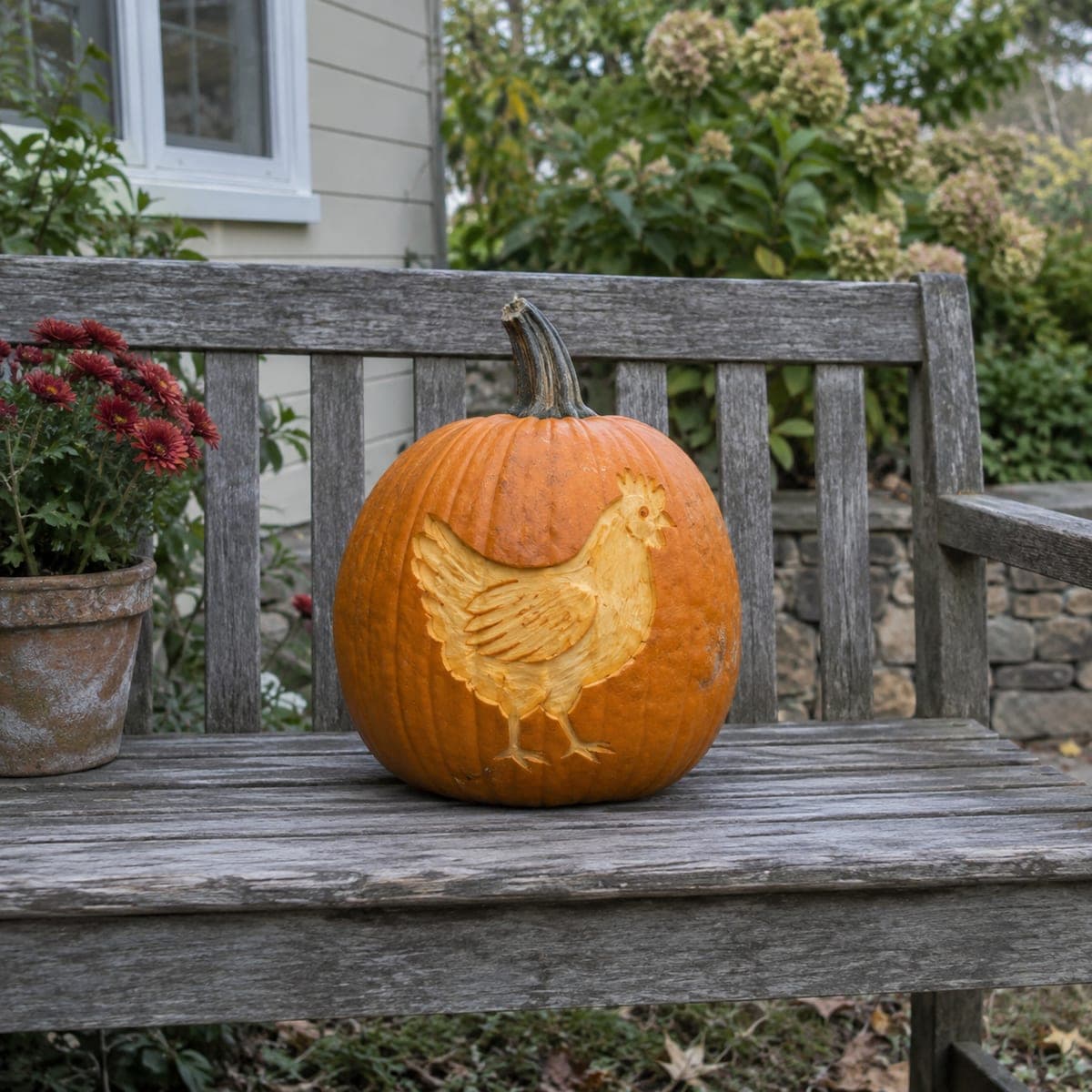 Farm Chicken Etched Pumpkin for Fall Displays