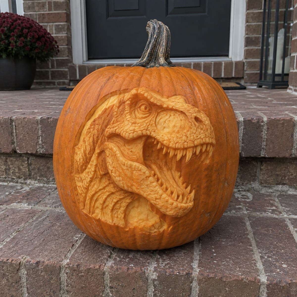 T-Rex Head Roaring Relief-Carved Pumpkin