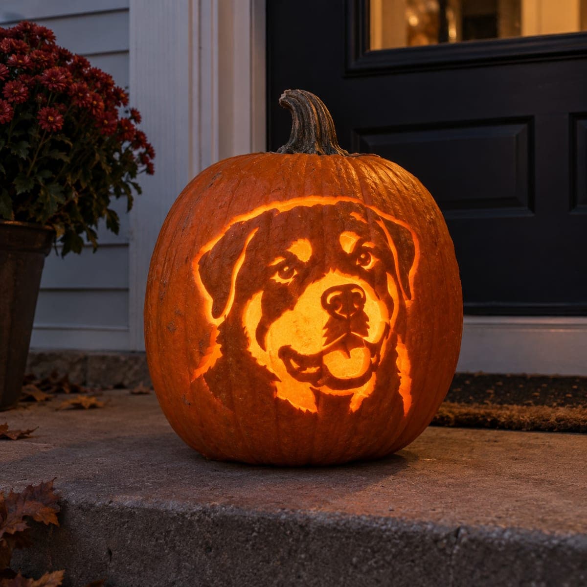 Rottweiler Portrait Glowing Cutout Jack-O-Lantern