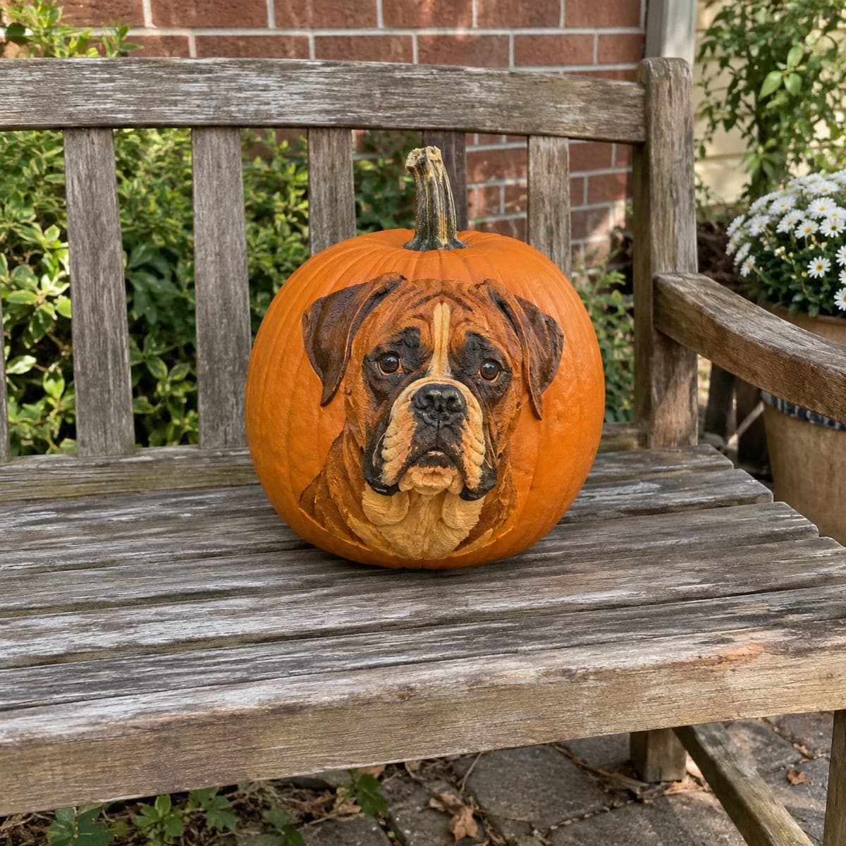 Boxer Dog Portrait Painted No-Carve Pumpkin