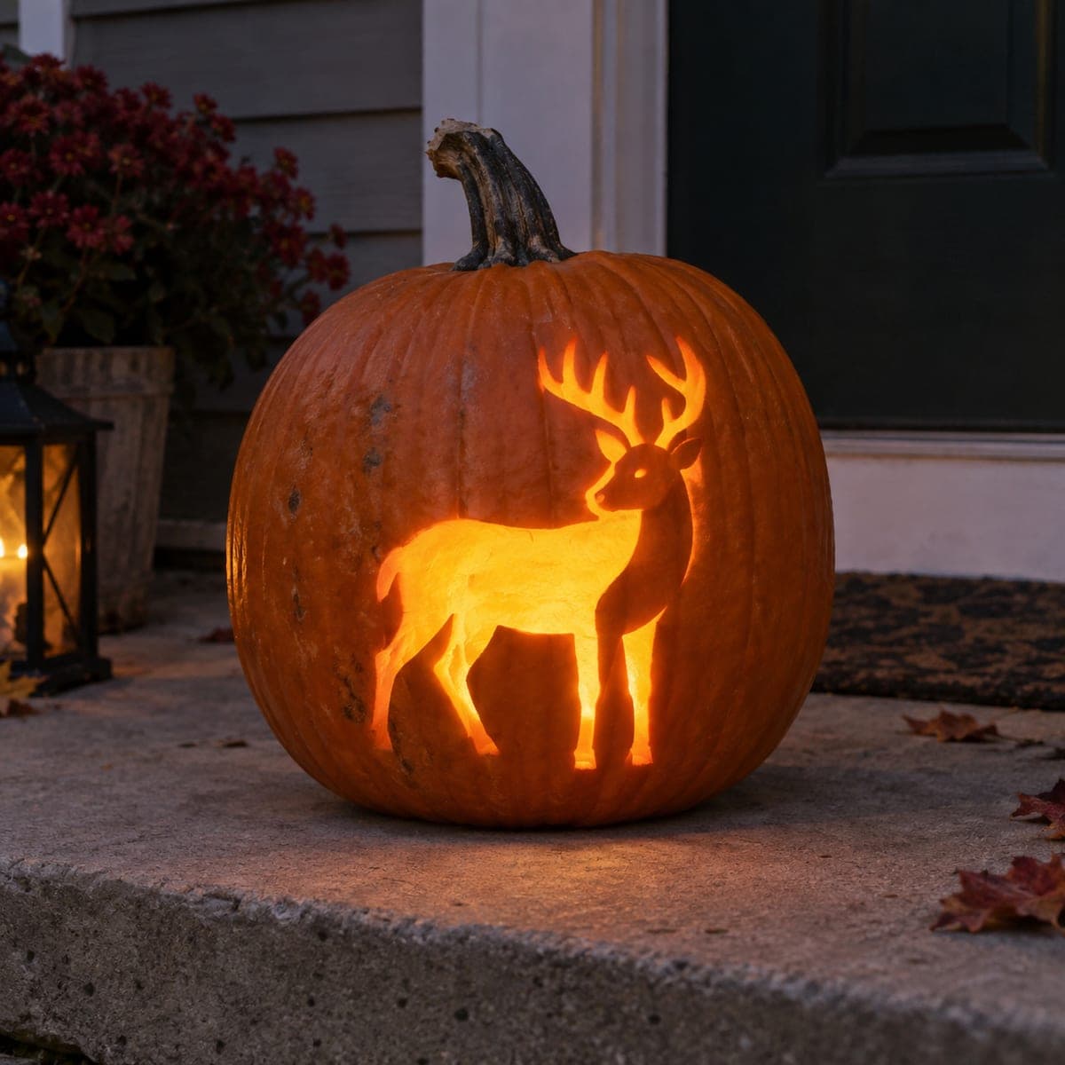 Buck Deer Silhouette Glowing Cutout Pumpkin