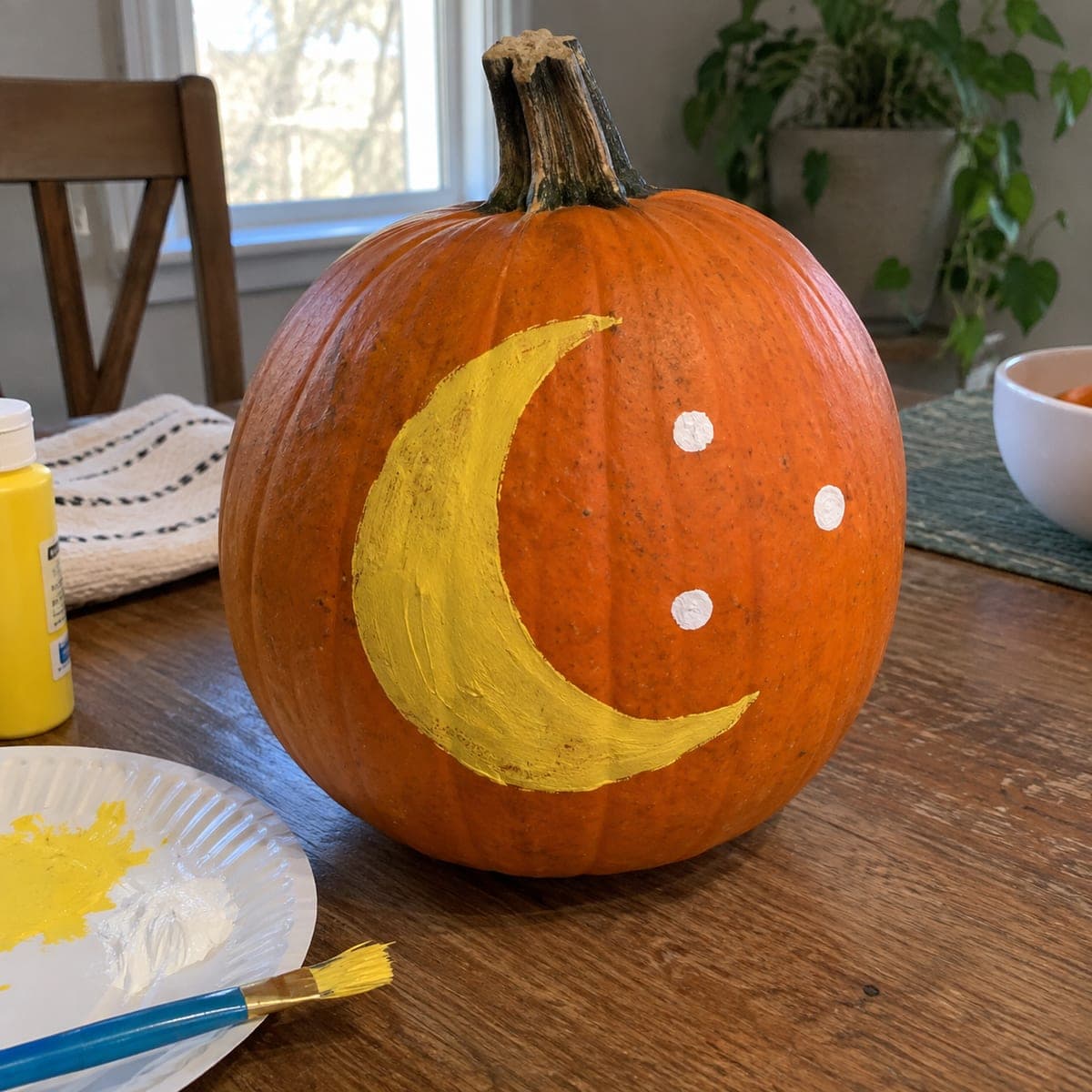 Crescent Moon and Stars Painted Pumpkin