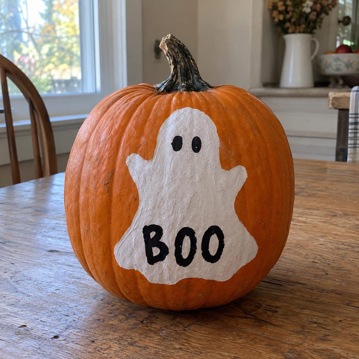 Ghost With BOO Text Painted No-Carve Pumpkin