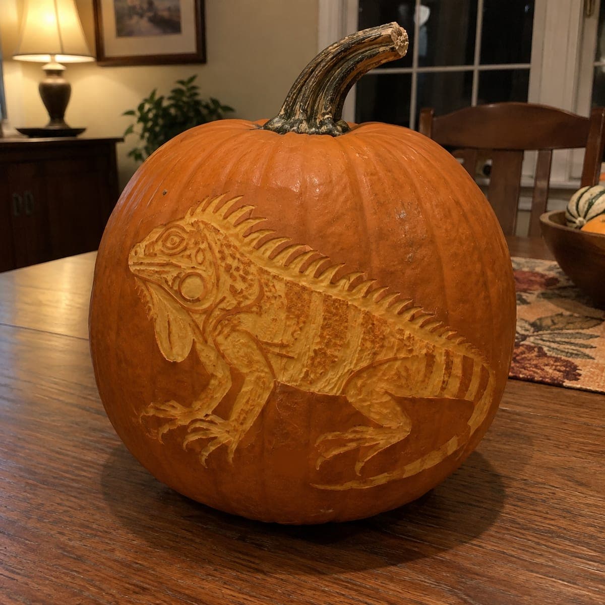 Iguana Lizard Etched Surface Pumpkin Carving
