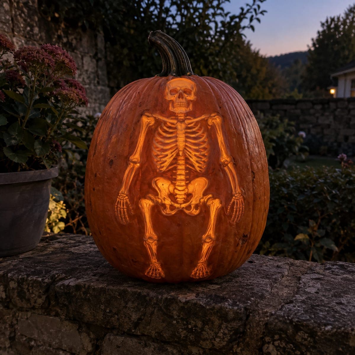 Full Skeleton Body Shading Carved Pumpkin