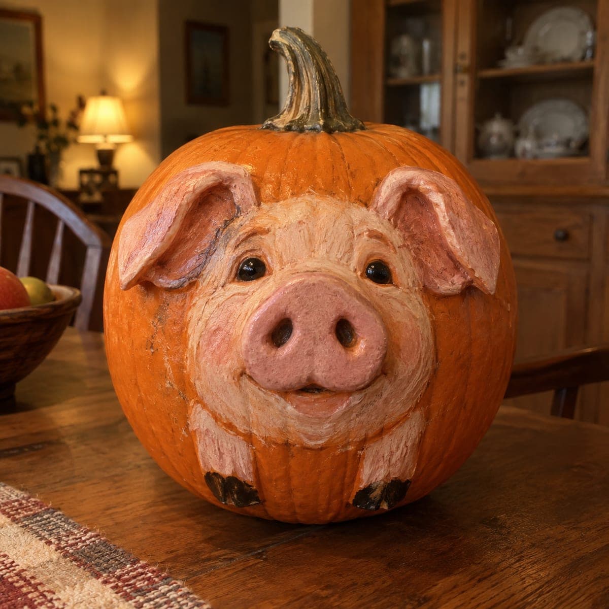 Smiling Pig Face Sculpted No-Carve Pumpkin