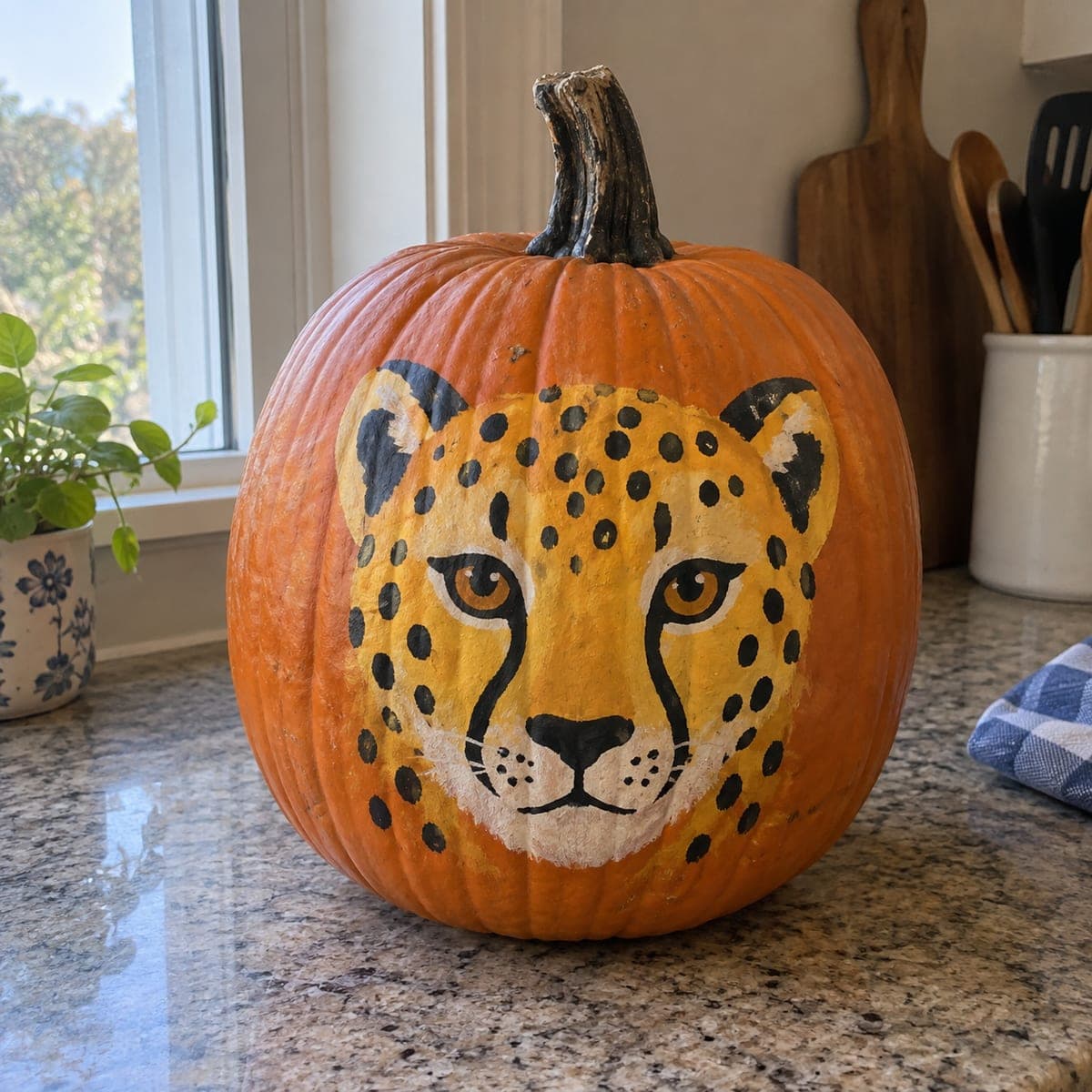 Cheetah Face Painted No-Carve Pumpkin