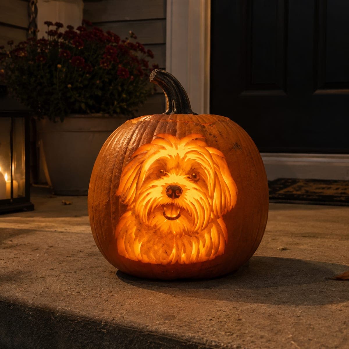 Fluffy Maltese Dog Shaded Glowing Jack-O-Lantern