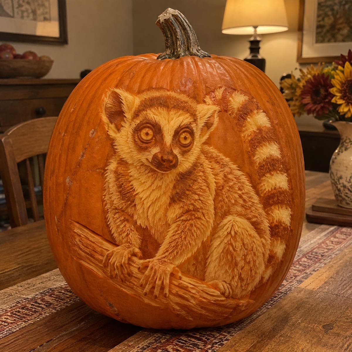 Ring-Tailed Lemur Shaded Portrait Pumpkin