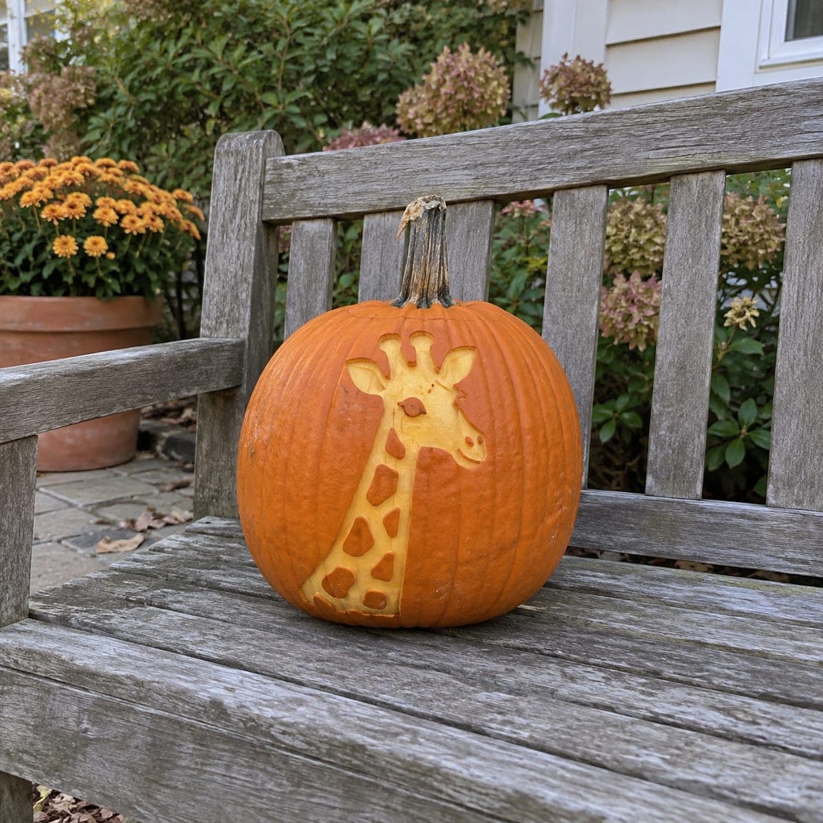 Giraffe Head and Neck Carved Pumpkin