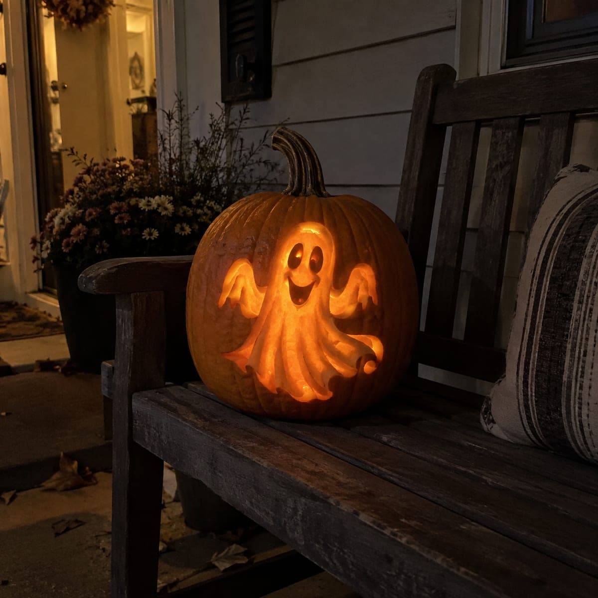 Friendly Ghost Cutout Glowing Jack-O-Lantern