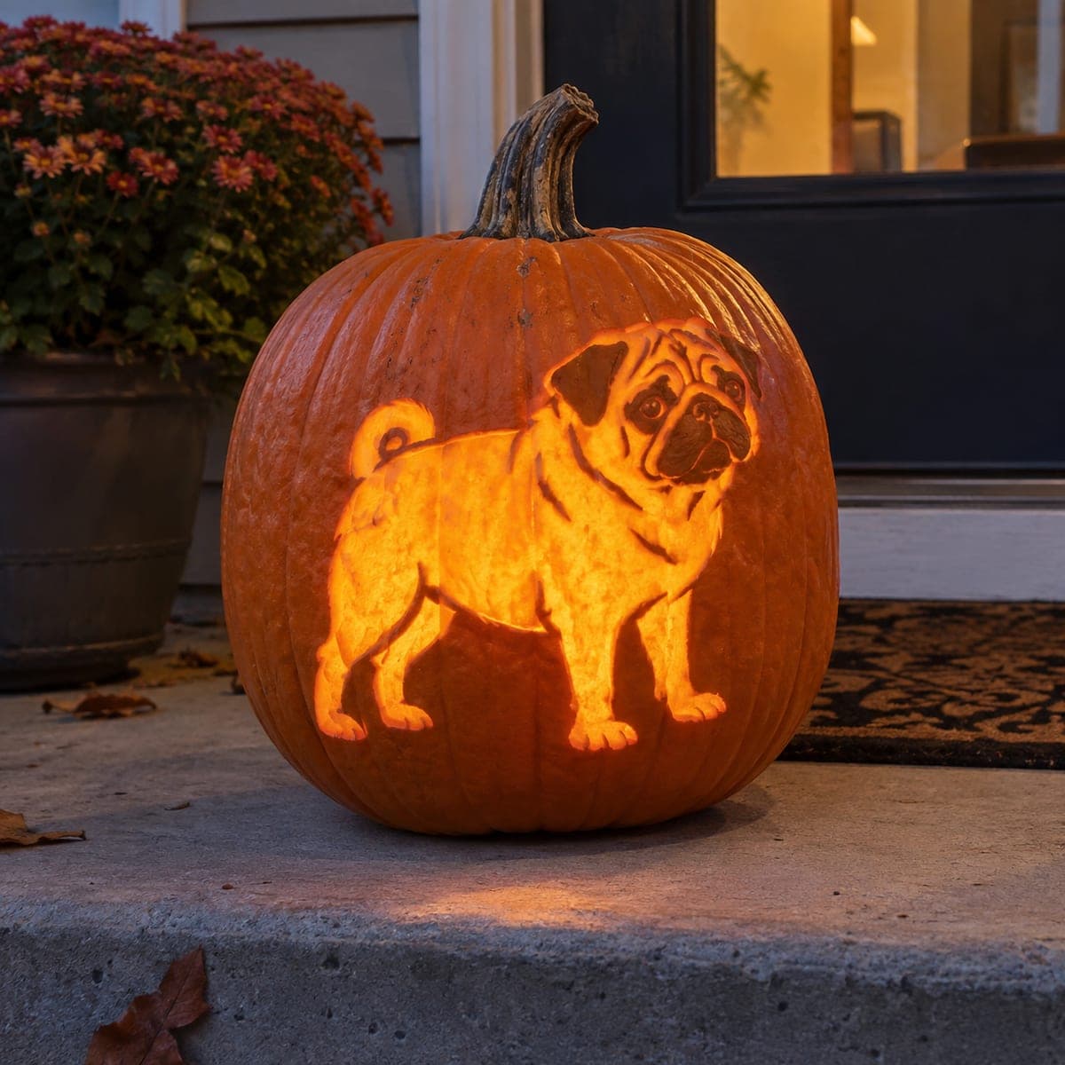 Pug Silhouette Glowing Cutout Jack-O-Lantern