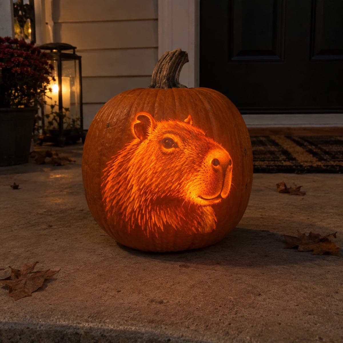 Capybara Portrait Shaded Glowing Pumpkin