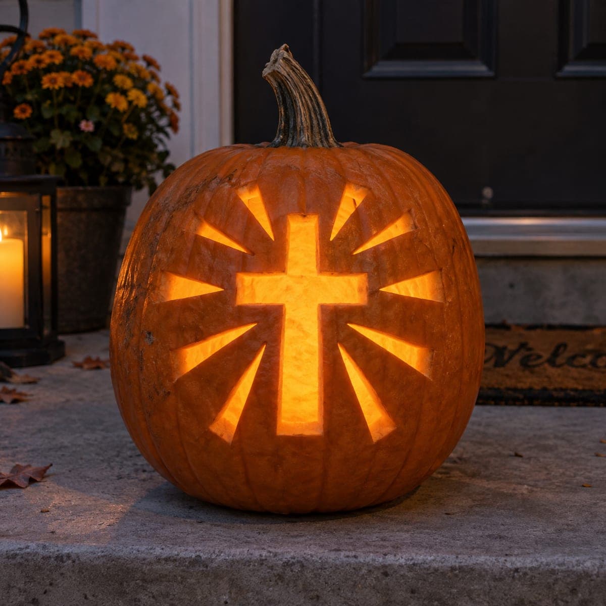 Radiant Cross With Sun Ray Cutout Pumpkin