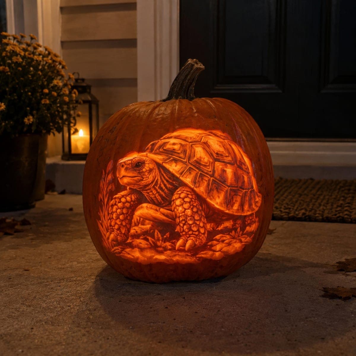 Realistic Tortoise Portrait Shading Pumpkin