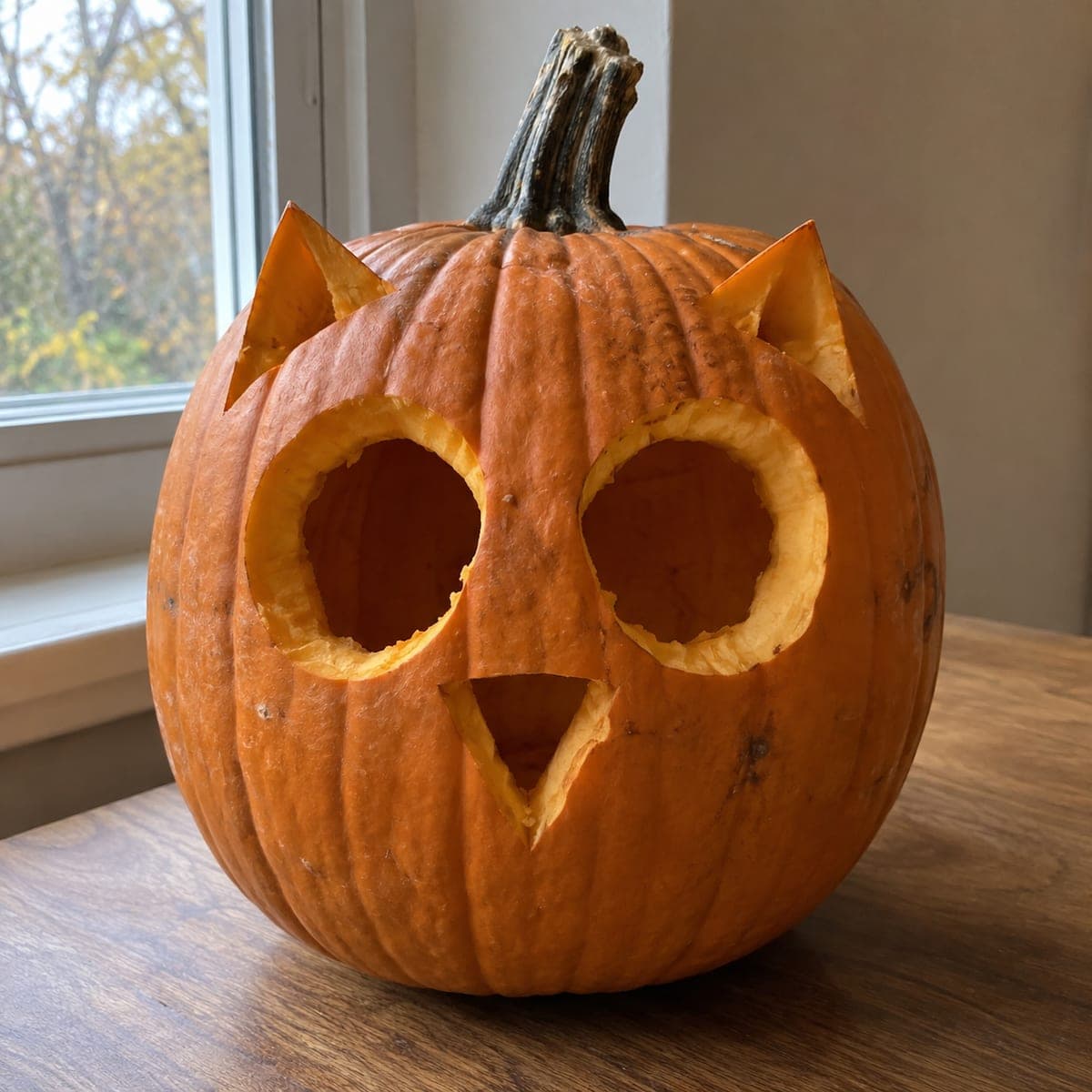 Owl Face Jack-O-Lantern With Triangle Ear Tufts